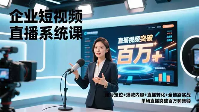 企业短视频直播系统课，账号定位+爆款内容+直播转化+全链路实战，单场直播突破百万销售额-寒山客