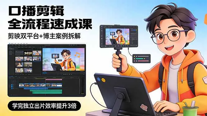 口播剪辑全流程速成课，剪映双平台+博主案例拆解，学完独立出片效率提升3倍-寒山客