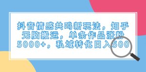 抖音情感共鸣新玩法,知乎无脑搬运,单条作品涨粉5000+,私域转化日入500-寒山客
