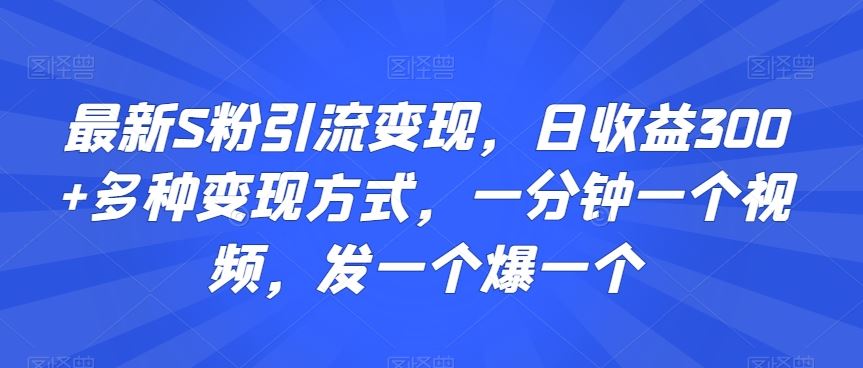 最新S粉引流变现，日收益300+多种变现方式，一分钟一个视频，发一个爆一个【揭秘】-寒山客