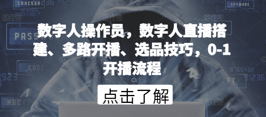 数字人操作员，数字人直播搭建、多路开播、选品技巧，0-1开播流程-寒山客