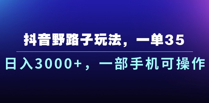 抖音野路子玩法，一单35.日入3000+，一部手机可操作-寒衣客