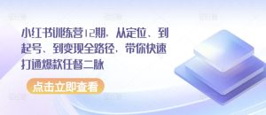 小红书训练营12期,从定位、到起号、到变现全路径,带你快速打通爆款任督二脉-寒山客