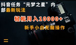 抖音任务“元梦之星”内部最新玩法,新手小白无脑操作,轻松月入10000+-寒山客