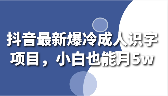 抖音最新爆冷成人识字项目，小白也能月5w-寒山客