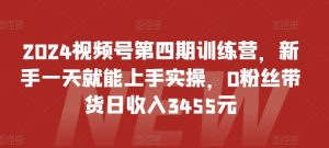 2024视频号第四期训练营,新手一天就能上手实操,0粉丝带货日收入3455元-寒山客