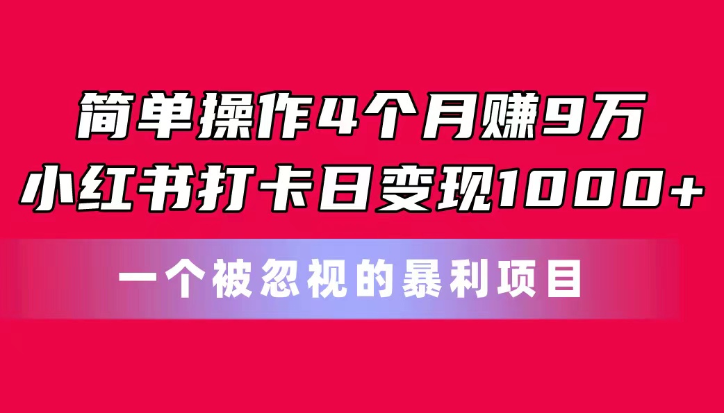 简单操作4个月赚9万！小红书打卡日变现1000+！一个被忽视的暴力项目-寒山客