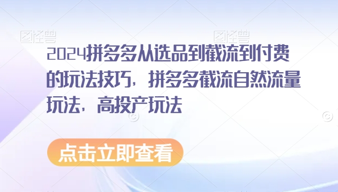 2024拼多多从选品到截流到付费的玩法技巧，拼多多截流自然流量玩法，高投产玩法-寒山客