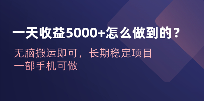 一天收益5000+怎么做到的？无脑搬运即可，长期稳定项目，一部手机可做-寒衣客