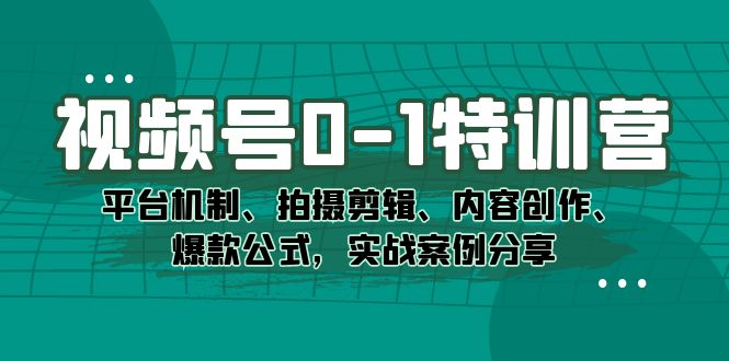 视频号0-1特训营：平台机制、拍摄剪辑、内容创作、爆款公式，实战案例分享-寒山客