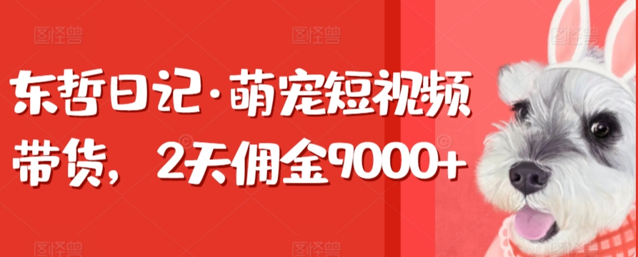 东哲日记·萌宠短视频带货，2天佣金9000+-寒衣客