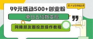 99元撬动500+创业粉,单日五位数变现,网赚朋友圈投放操作教程价值5980!-寒山客