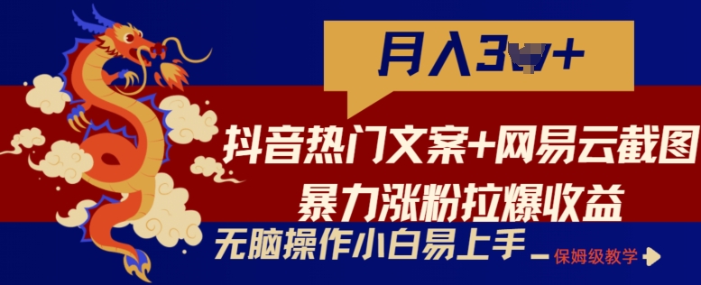 抖音热门文案+网易云截图暴力涨粉拉爆收益玩法，小白无脑操作，简单易上手-寒山客