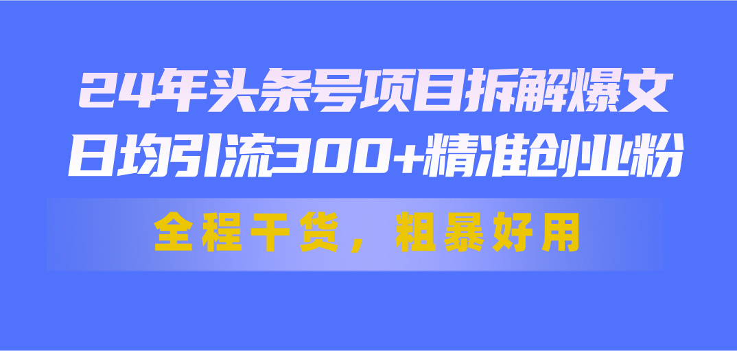 24年头条号项目拆解爆文，日均引流300+精准创业粉，全程干货，粗暴好用-寒衣客