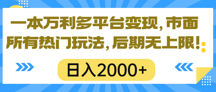 （10311期）一本万利多平台变现，市面所有热门玩法，日入2000+，后期无上限！-寒山客