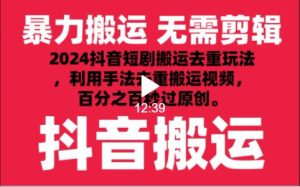 2024最新抖音搬运技术，抖音短剧视频去重，手法搬运，利用工具去重，秒过原创！-寒山客