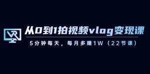 从0到1拍视频vlog-变现课,5分钟每天,每月多赚1W(22节课)-寒山客