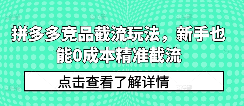 拼多多竞品截流玩法，新手也能0成本精准截流-寒山客