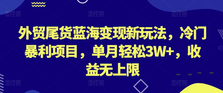 外贸尾货蓝海变现新玩法，冷门暴利项目，单月轻松3W+，收益无上限-寒衣客