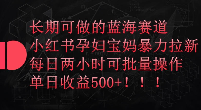 长期可做的蓝海赛道，小红书孕妇宝妈暴力拉新玩法，每日两小时可批量操作，单日收益500+-寒山客