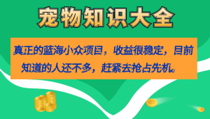 真正的蓝海小众项目,宠物知识大全,收益很稳定(教务+素材)-寒山客