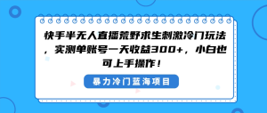快手半无人直播荒野求生刺激冷门玩法，实测单账号一天收益300+，小白也…-寒山客