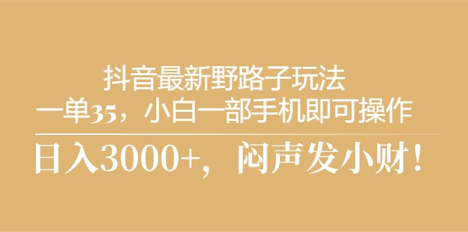 （10766期）抖音最新野路子玩法，一单35，小白一部手机即可操作，，日入3000+，闷…-寒山客