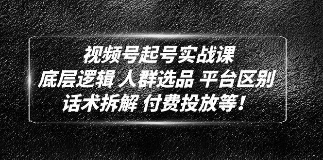 视频号起号实战课：底层逻辑 人群选品 平台区别 话术拆解 付费投放等！-寒衣客