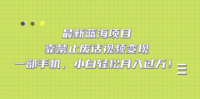 最新蓝海项目，靠禁止废话视频变现，一部手机，小白轻松月入过万！-寒衣客