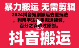 2024最新抖音搬运技术，抖音短剧视频去重，手法搬运，利用工具去重，达到秒过原创的效果-寒山客