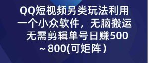 （9493期）QQ短视频另类玩法，利用一个小众软件，无脑搬运，无需剪辑单号日赚500～…-寒山客