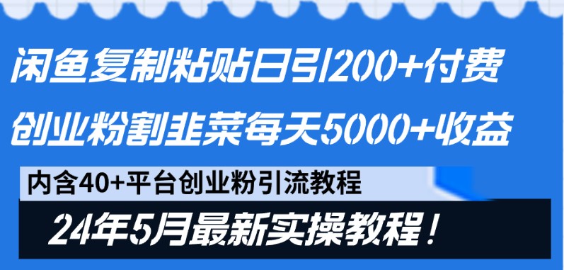 闲鱼复制粘贴日引200+付费创业粉，24年5月最新方法！割韭菜日稳定5000+收益-寒山客