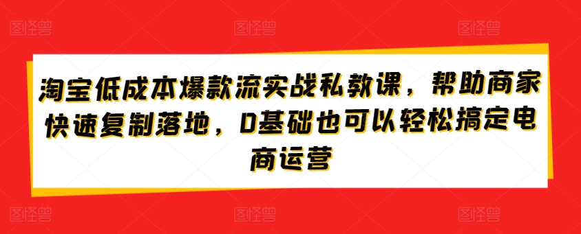 淘宝低成本爆款流实战私教课，帮助商家快速复制落地，0基础也可以轻松搞定电商运营-寒衣客