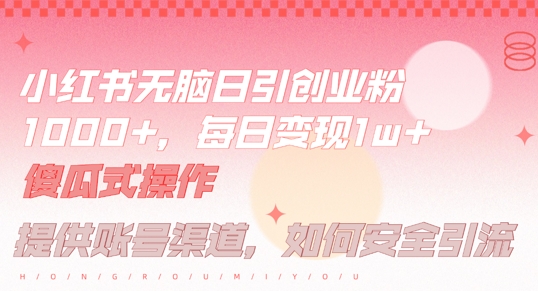 小红书无脑每日引流创业粉500+，小白每天只花半小时，躺赚长尾收益【揭秘】-寒衣客