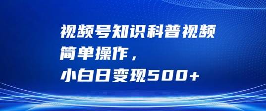 视频号知识科普视频，简单操作，小白日变现500+【揭秘】-寒衣客