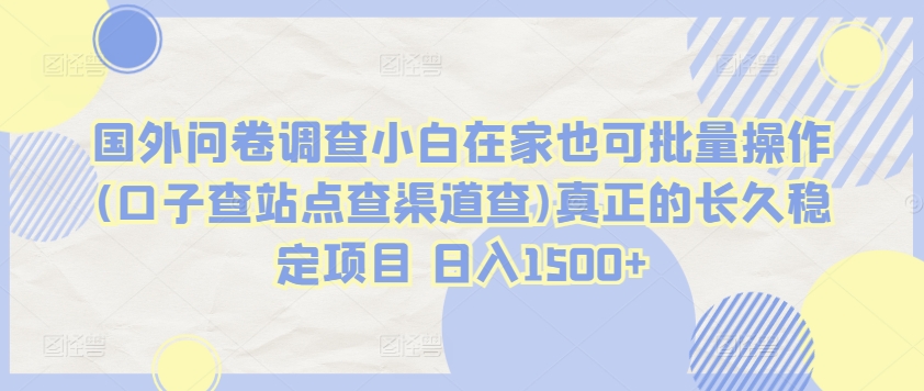 国外问卷调查小白在家也可批量操作(口子查站点查渠道查)真正的长久稳定项目 日入1500+-寒衣客