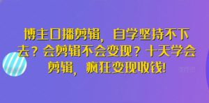 博主口播剪辑，自学坚持不下去？会剪辑不会变现？十天学会剪辑，疯狂变现收钱!-寒山客