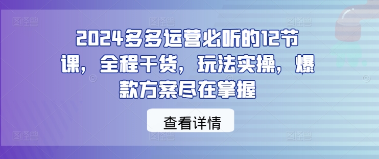 2024多多运营必听的12节课，全程干货，玩法实操，爆款方案尽在掌握-寒衣客