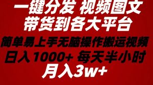 （10667期）2024年 一键分发带货图文视频  简单易上手 无脑赚收益 每天半小时日入1…-寒山客