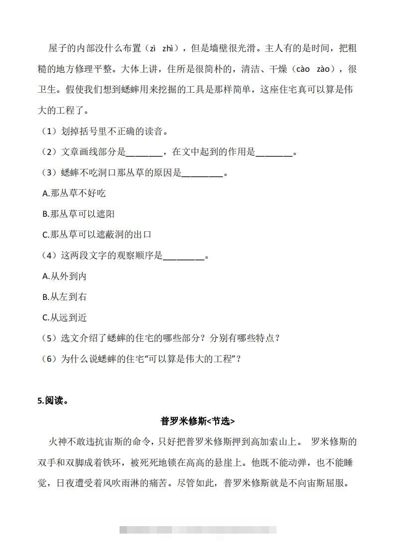 四上语文：阅读专项训练习题50道插图2