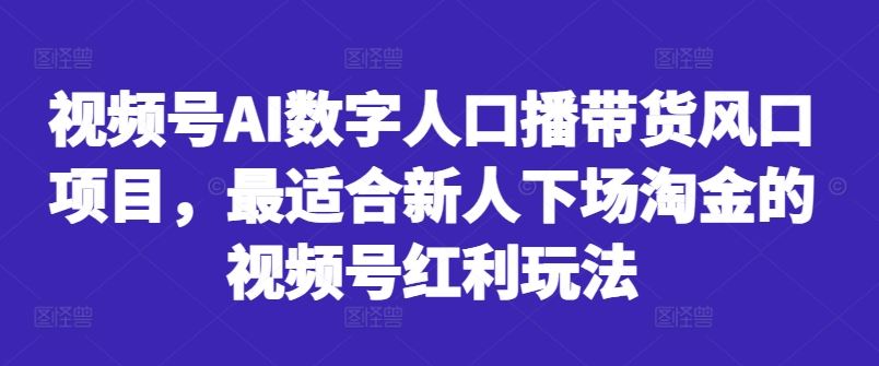 视频号AI数字人口播带货风口项目，最适合新人下场淘金的视频号红利玩法-寒山客