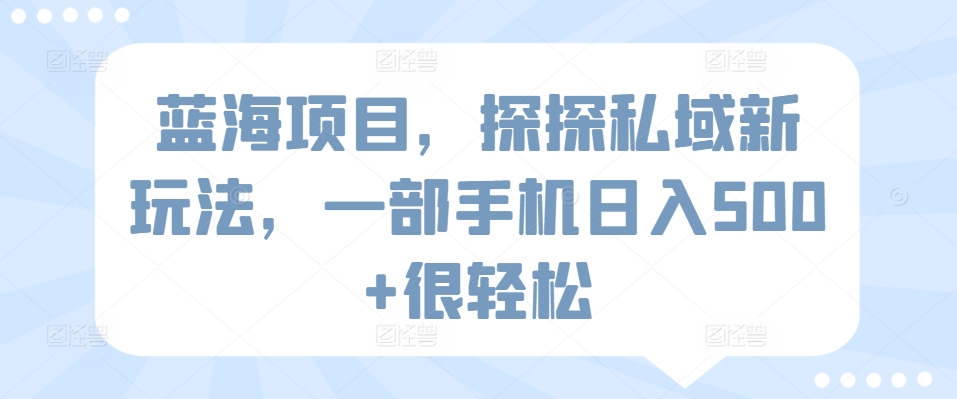 蓝海项目，探探私域新玩法，一部手机日入500+很轻松-寒山客