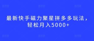 最新快手磁力聚星拼多多玩法,轻松月入5000+-寒山客