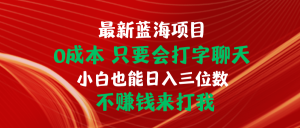 (10424期)最新蓝海项目 0成本 只要会打字聊天 小白也能日入三位数 不赚钱来打我-寒山客
