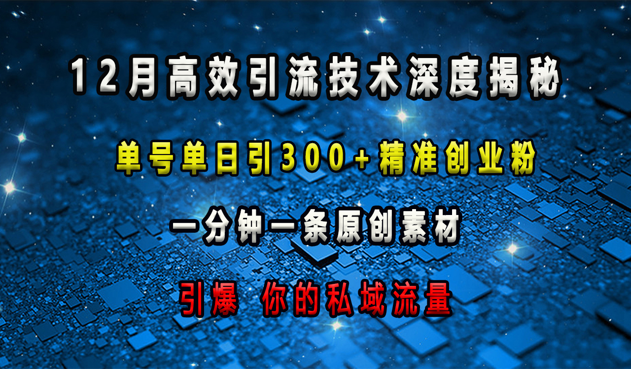 12月高效引流技术深度揭秘 ，单号单日引300+精准创业粉，一分钟一条原创素材，引爆你的私域流量-寒山客