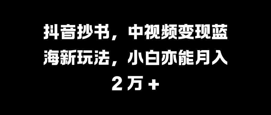 抖音抄书，中视频变现蓝海新玩法，小白亦能月入 2 万 +-寒山客