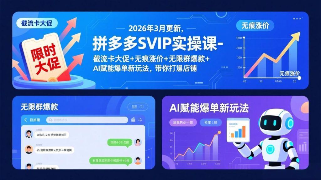 拼多多SVIP实操课-26年3月,截流卡大促+无痕涨价+无限群爆款+AI赋能爆单新玩法,带你打爆店铺
