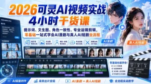 2026可灵AI视频实战4小时干货课｜提示词、文生图、角色一致性、专业运镜剪辑，零基础一站式学会AI漫剧与真人AI短剧全流程