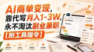 AI商单变现，靠代写月入1-3W，永不淘汰副业兼职【附工具指令】【揭秘】