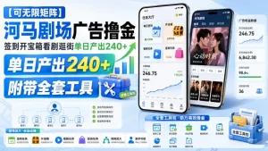 【可无限矩阵】河马剧场广告撸金，签到开宝箱看剧逛街单日产出240+，附带全套工具【揭秘】